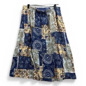 Vintage Patchwork Midi Skirt Boho 90s M